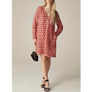 NWT J.Crew Cabana Mini Dress 100% Ramie Block-Print Coral Multi Small (no belt)